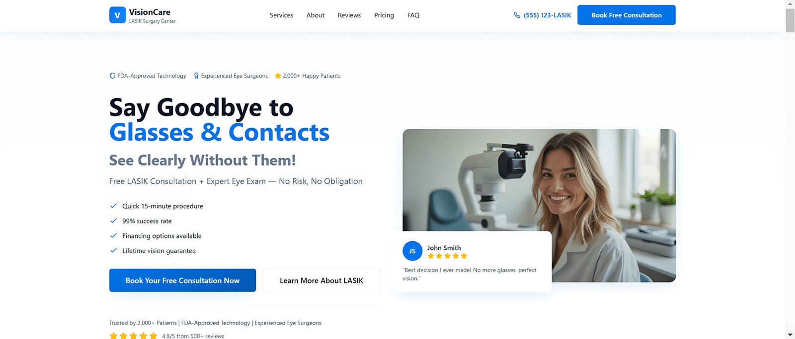VisionCare Professional Blue LASIK Website Concept